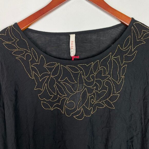 Anthropologie RAGA Dominica Tassel Beaded Bohemian Poncho Cape Top Black S - Picture 3 of 6